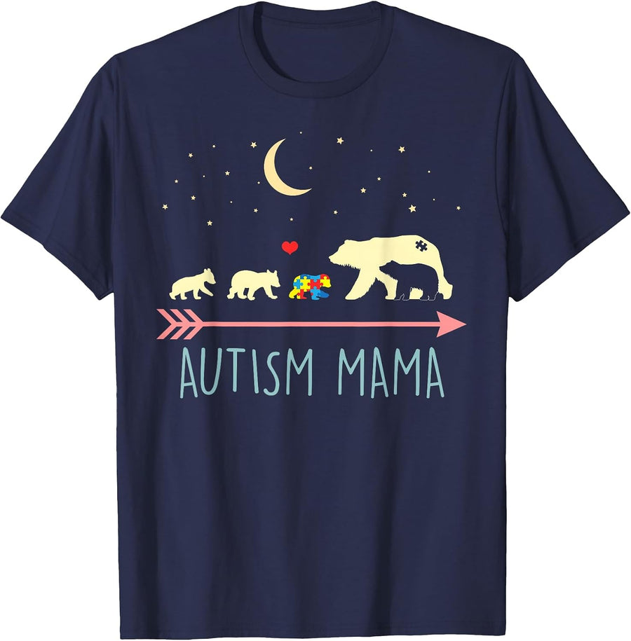 Autism Awareness Shirt Mama Bear 4 Cubs Autism Mama T-Shirt T-Shirt - Navy Blue