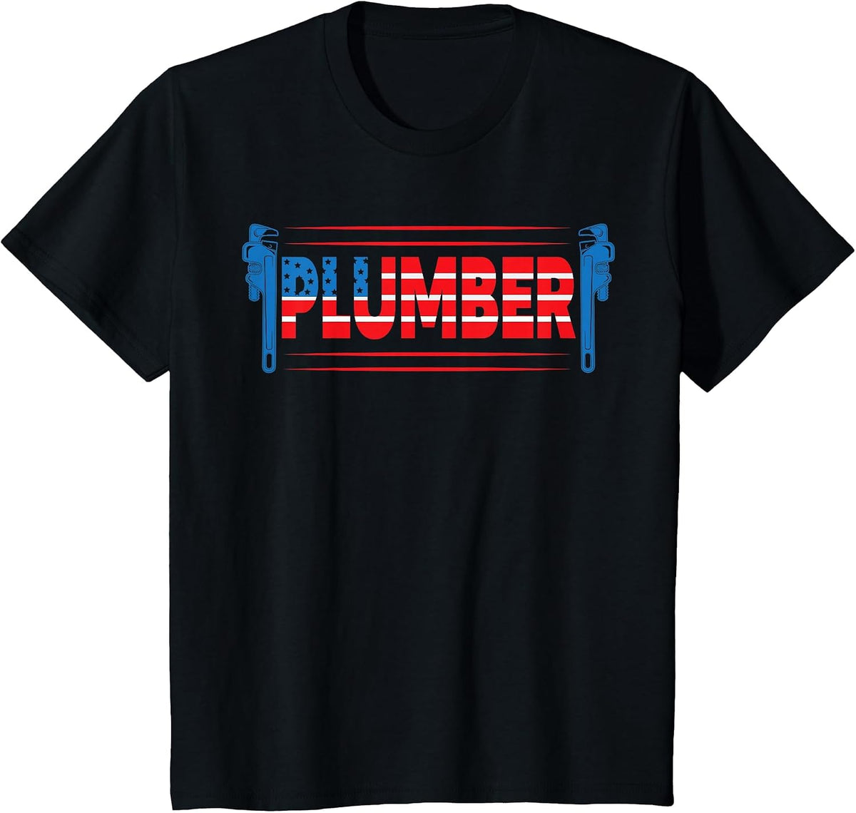 Plumber Patriotic USA American Flag T-Shirt - Black