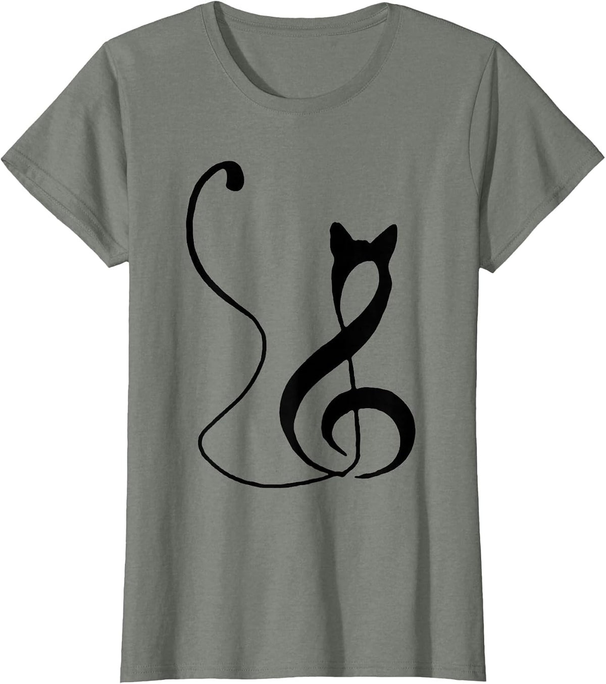 Music Note Inspired Cat Minimalist Music Lover Design T-Shirt - Olive Heather