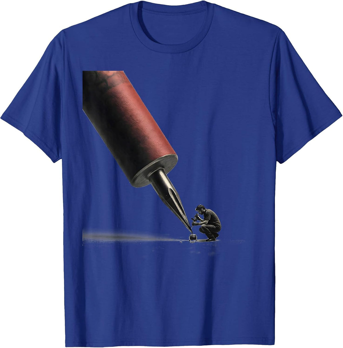 Men's Oversized Tattoo Needle Cartridge Minimalist Tattoo Artist T-Shirt - Royal Blue
