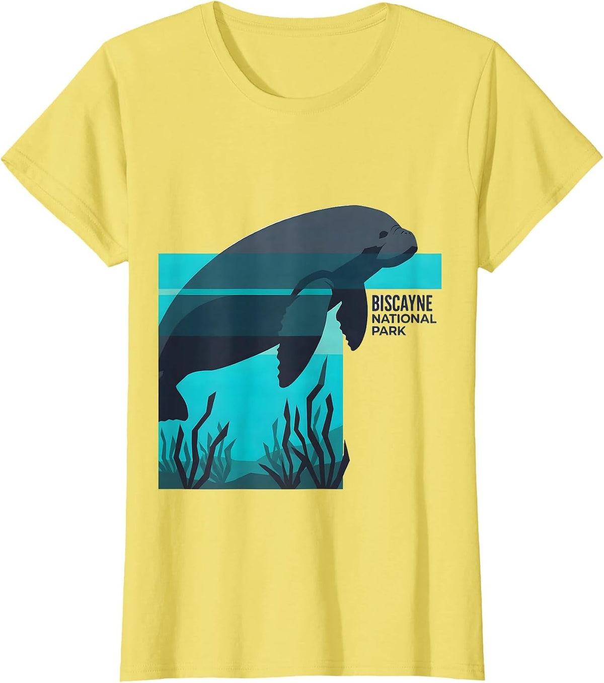 Women's Biscayne National Park Retro Flat Vector Manatee Wildlife T-Shirt - Lemon Yellow