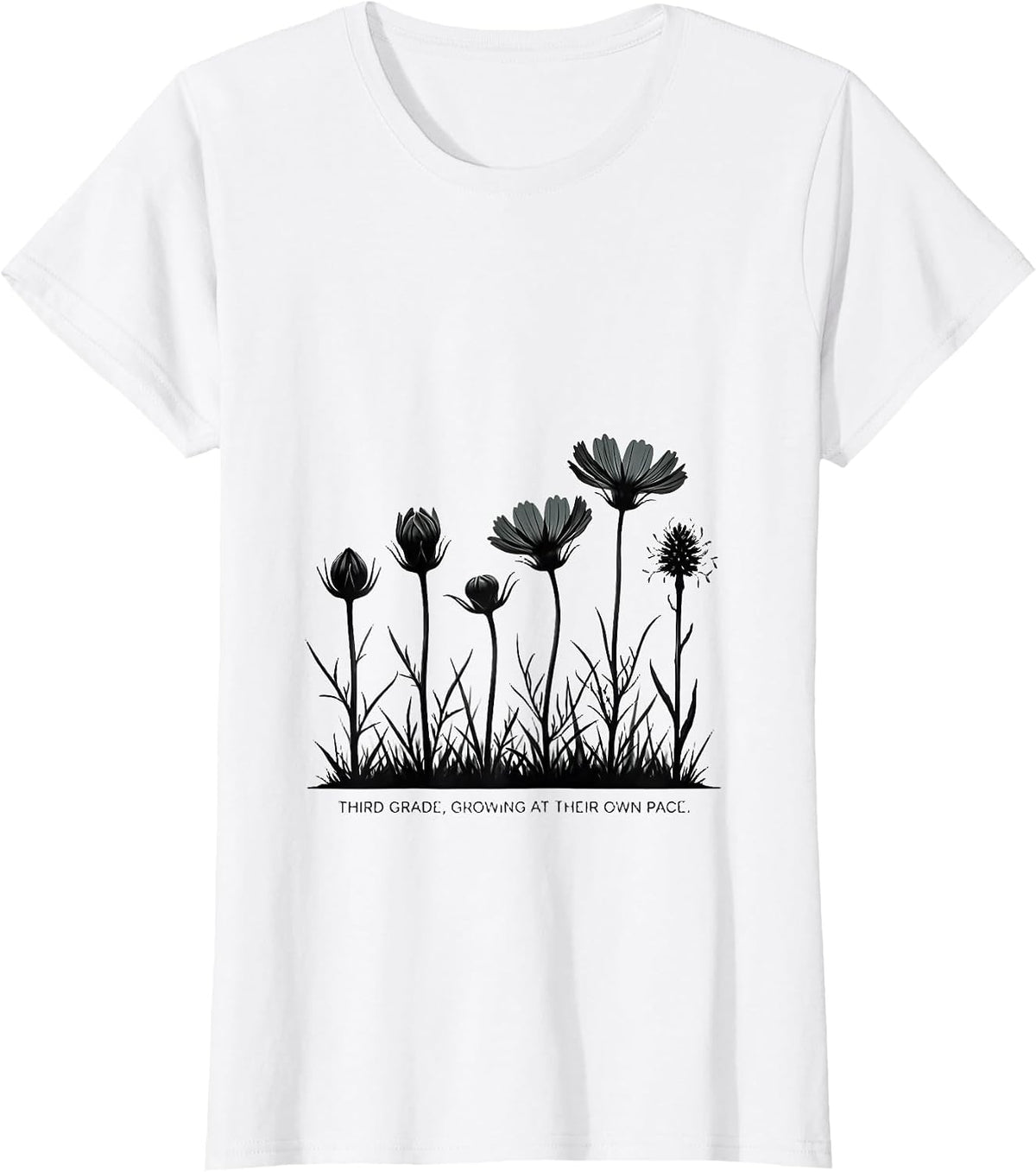 Women's Third Grade Growing At Their Own Pace Wildflower Teacher T-Shirt - White