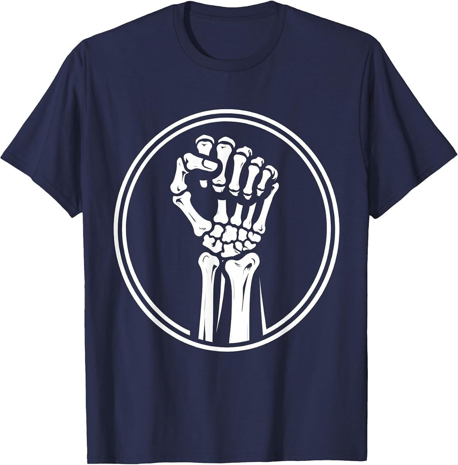 Radiology X-Ray Raised Fist Triumph Illustration T-Shirt - Navy Blue