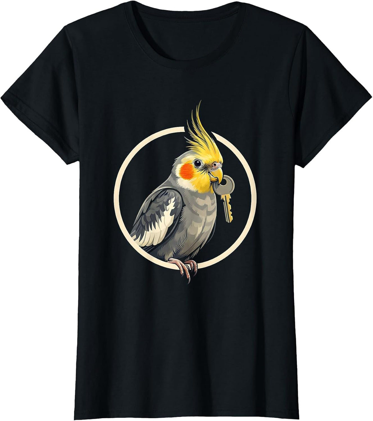 Women's Raised-Crest Cockatiel Emblem Pet Parrot Owner Humor T-Shirt - Black