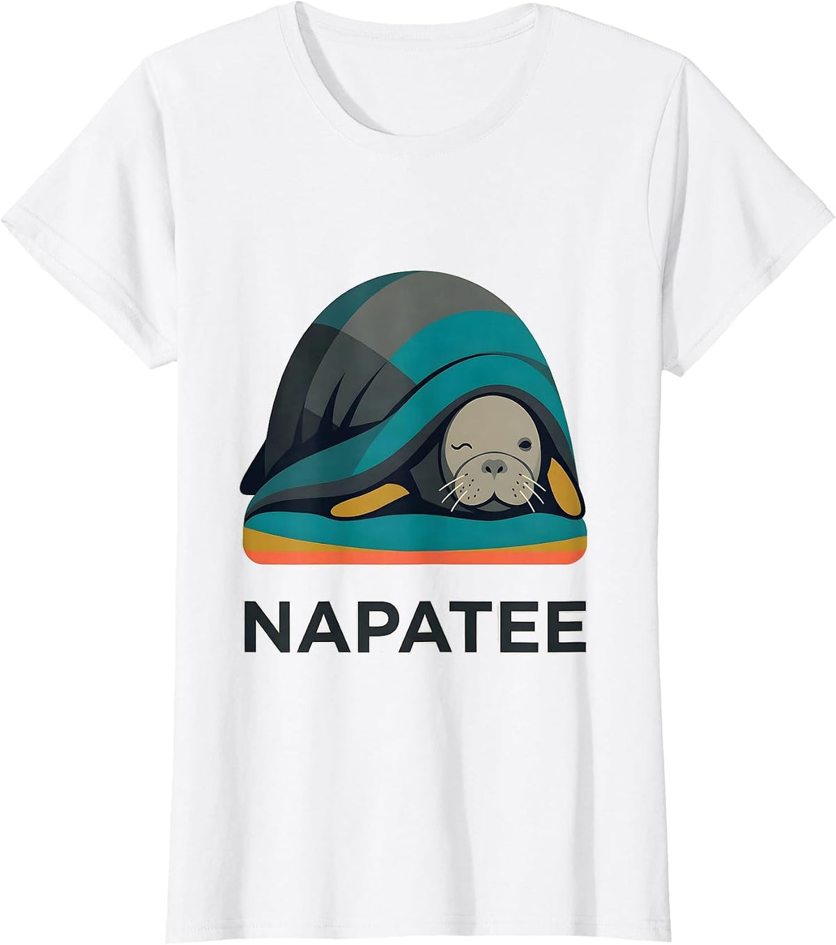 Women's Napatee Midcentury Modern Sleeping Manatee Animal Lover T-Shirt - White