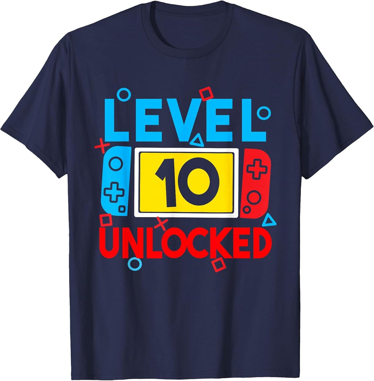 Level 10 Unlocked Gamer 10th Birthday Video Game Boys Girls T-Shirt - Navy Blue