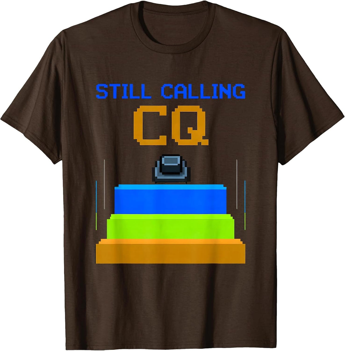 Men's Still Calling CQ Funny Ham Radio Operator Pixel Art T-Shirt - Brown