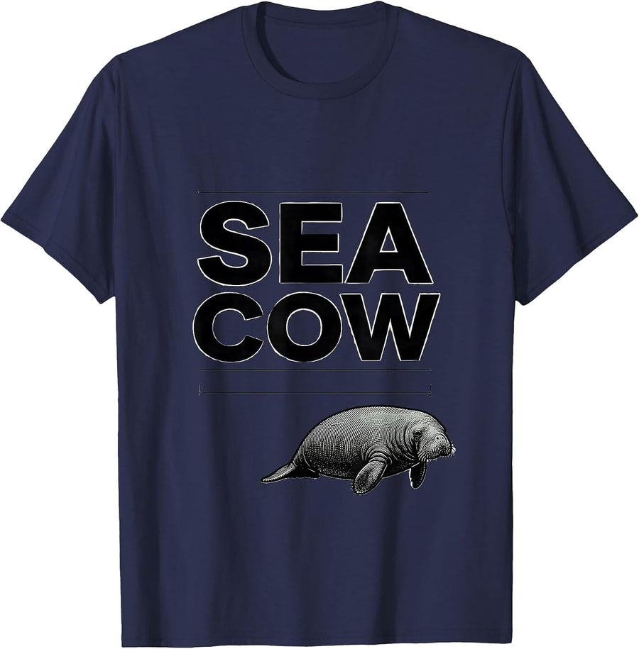 Sea Cow Funny Animal Meme Name Humor Novelty Gift T-Shirt - Navy Blue