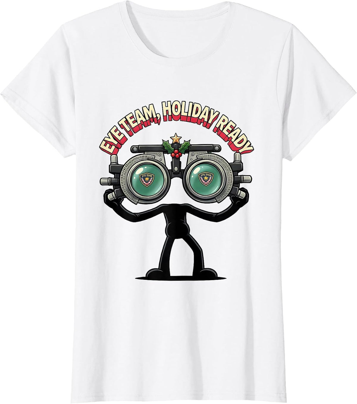 Women's Eye Team Holiday Ready Cartoon Optometrist Christmas T-Shirt - White