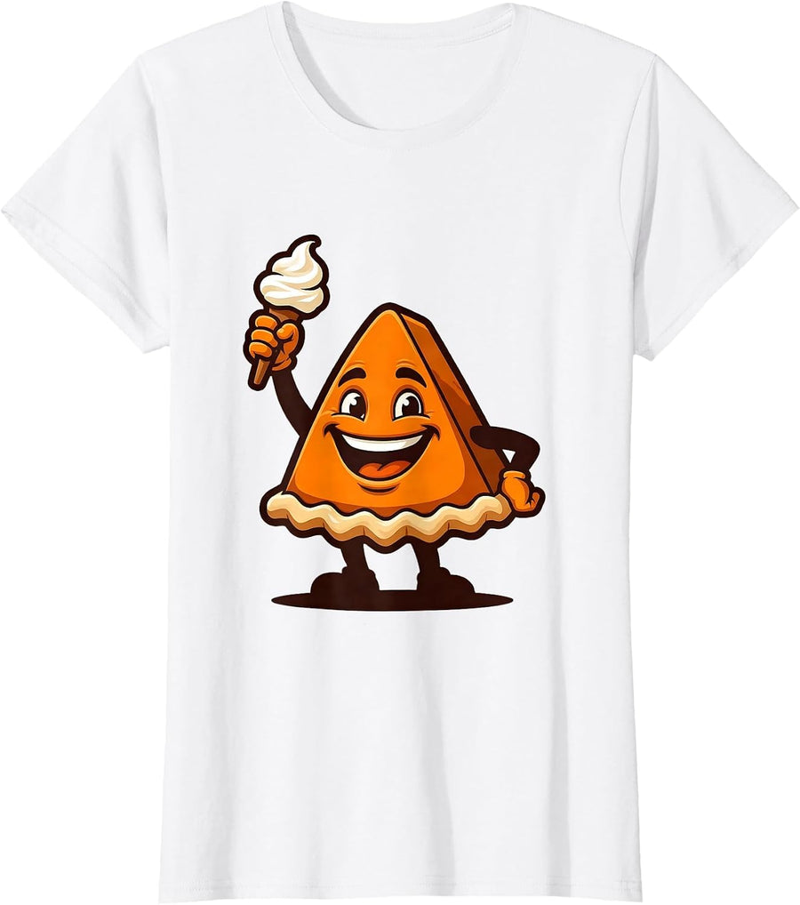 Women's Pumpkin Pie Wedge Mascot Funny Thanksgiving T-Shirt - White