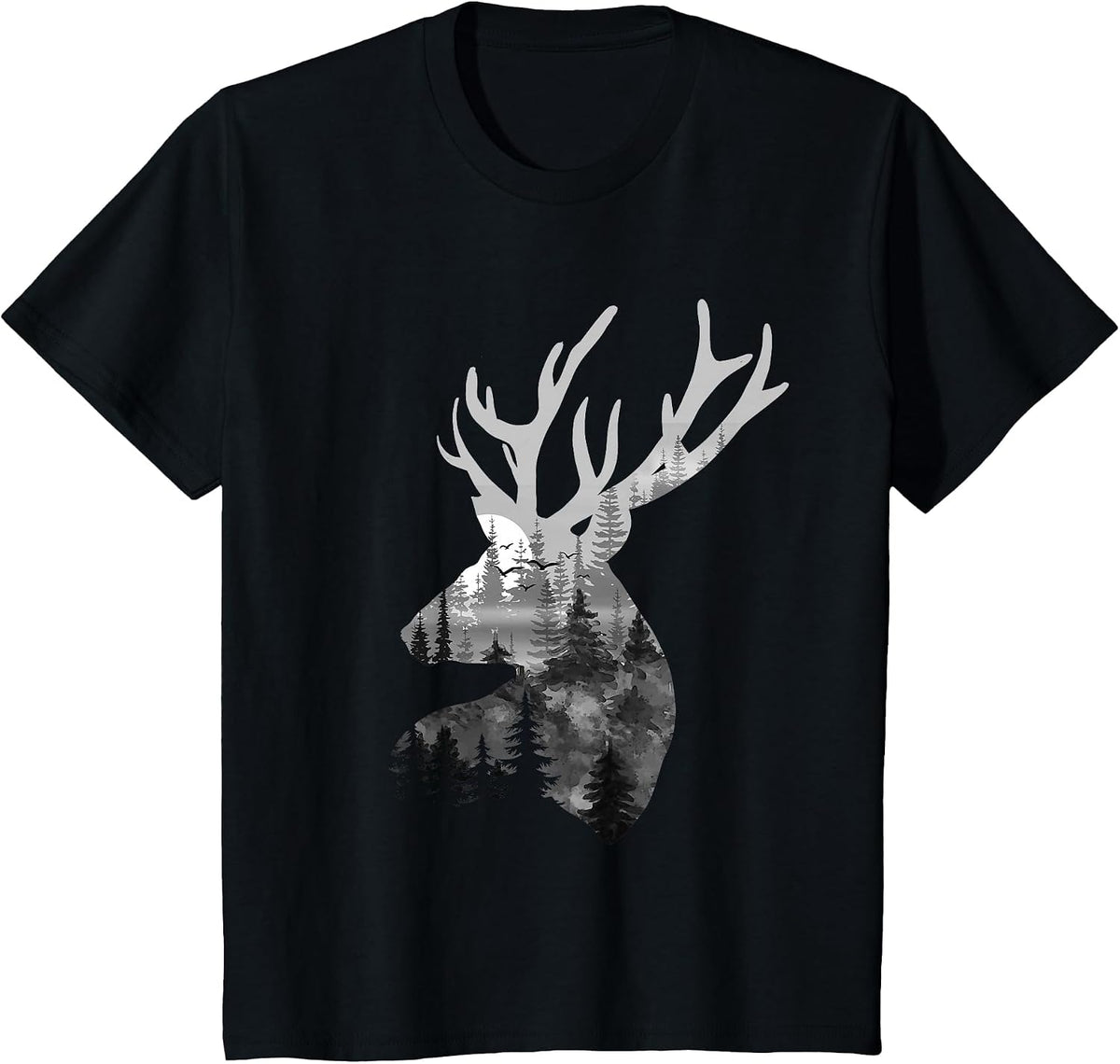 Silhouette Buck Deer Artwork - Forest Wildlife Animal Lover T-Shirt - Black