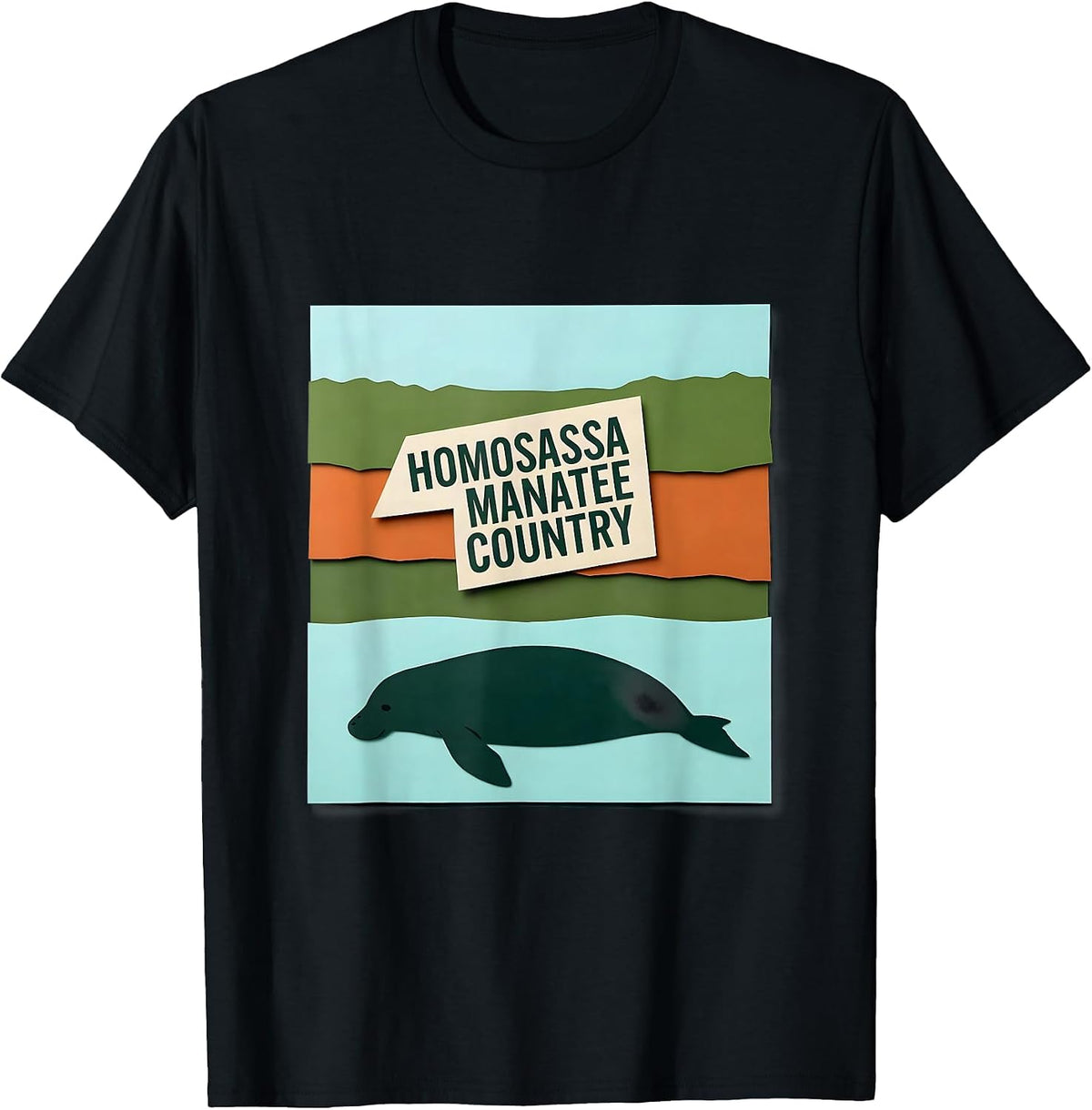 Men's Homosassa Manatee Country Florida Swamp Pride Retro T-Shirt - Black