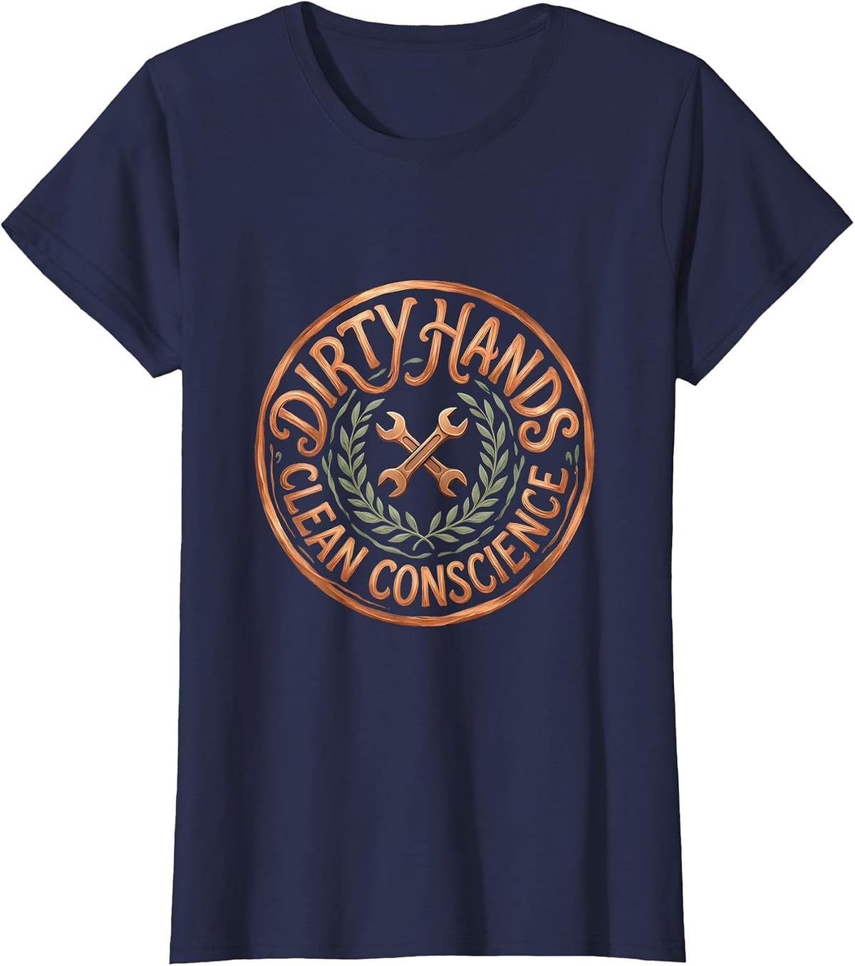 Women's Dirty Hands Clean Conscience Mechanic Design T-Shirt - Navy Blue