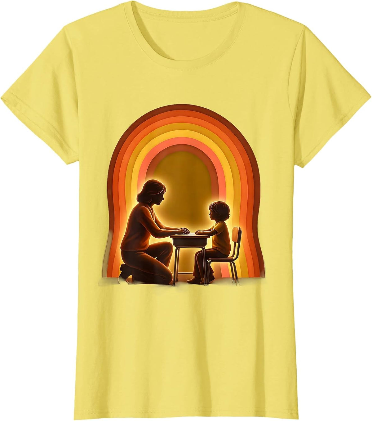 Women's Paraprofessional Aide Kneeling at Student Desk T-Shirt - Lemon Yellow