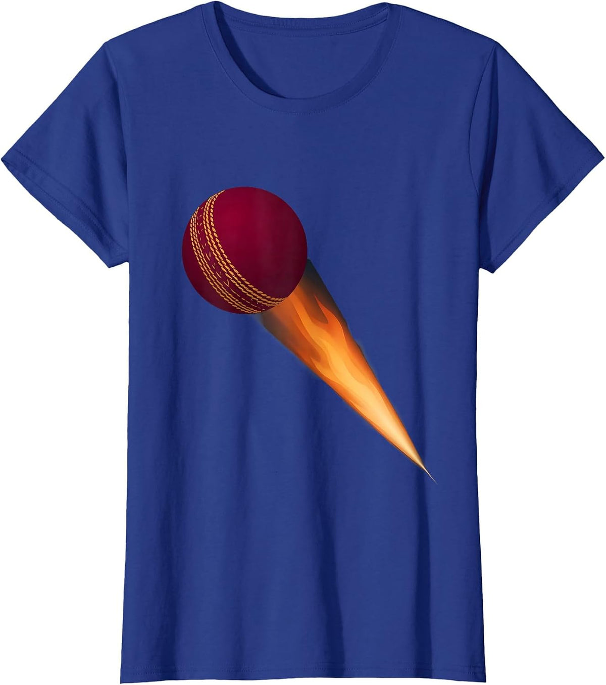 Women's Cricket Ball on Fire Blazing Through Dark Sky T-Shirt - Royal Blue
