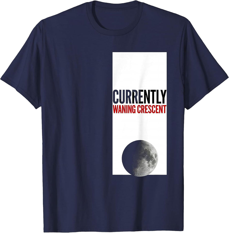 Currently Waning Crescent Astronomy Celestial Moon Phase T-Shirt - Navy Blue