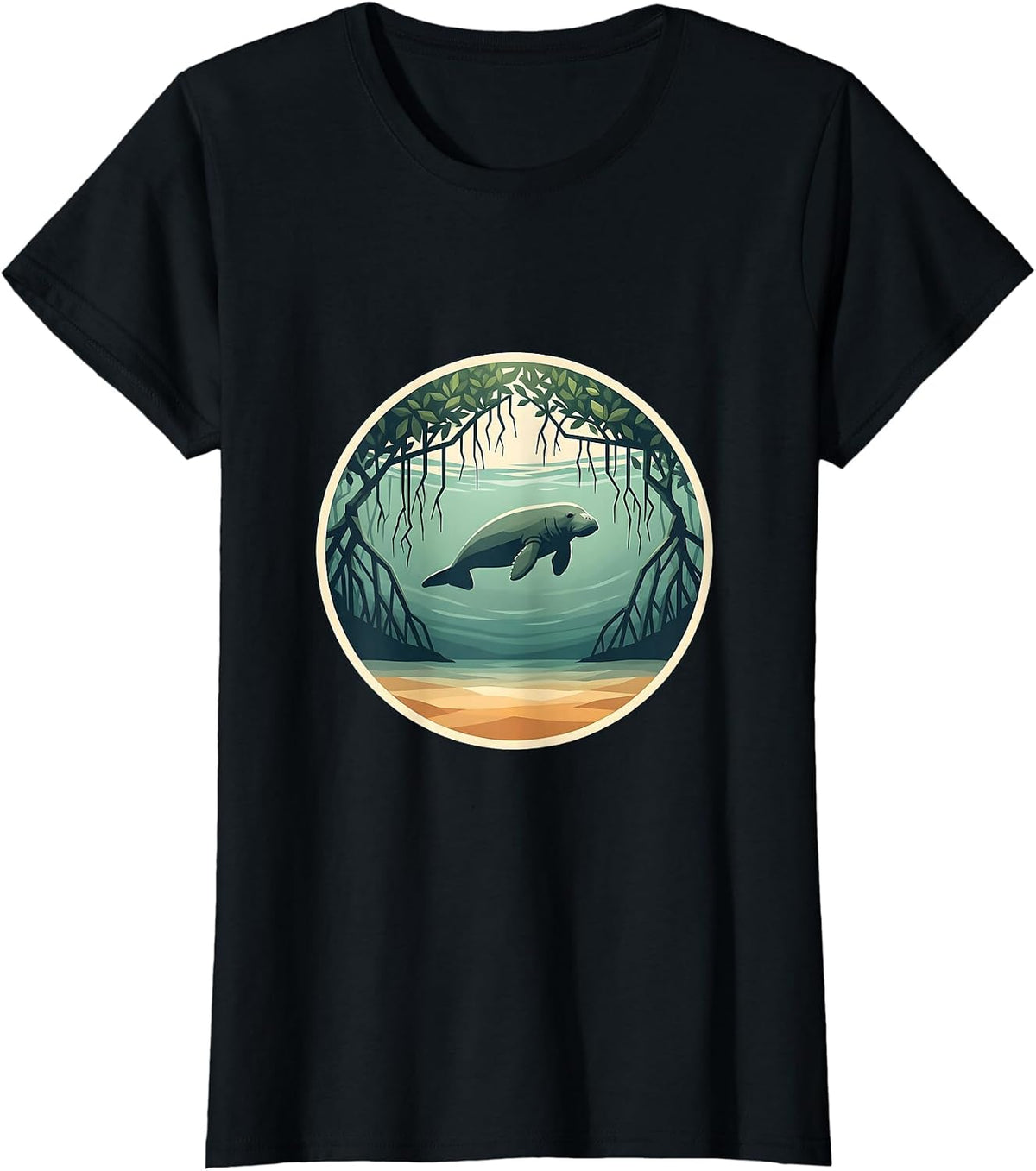 Gulf of America Manatee Mangrove Illustration T-Shirt - Black