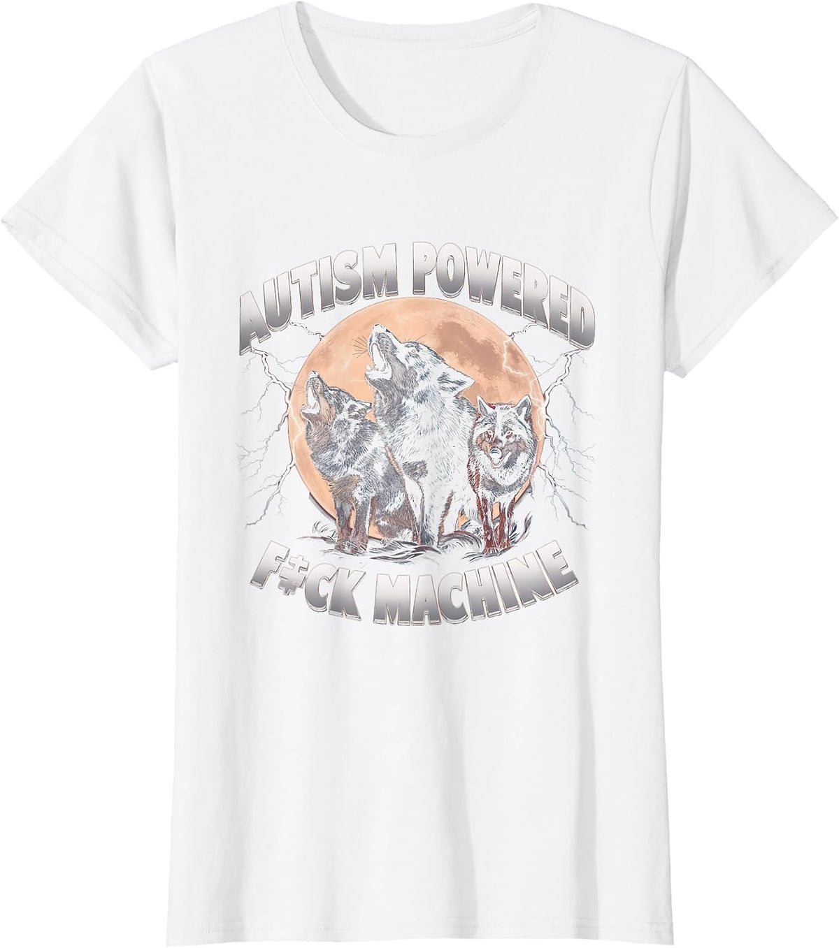 Autism Powered F ck Machine Funny Meme Wolf Autistic Retro T-Shirt - White