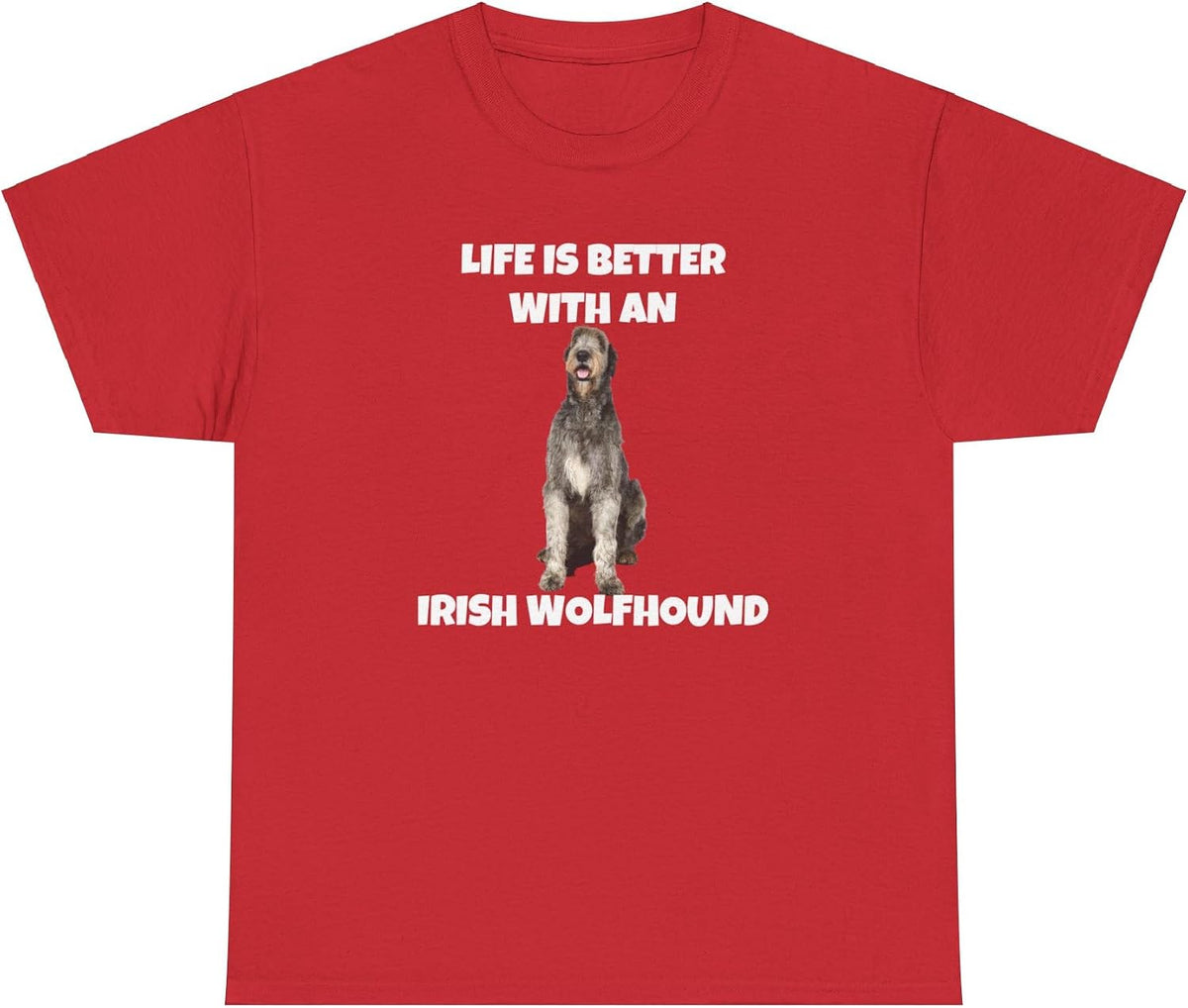 Irish Wolfhound, Life is Better with an Irish Wolfhound, Dark Unisex Heavy Cotton Tee - Red