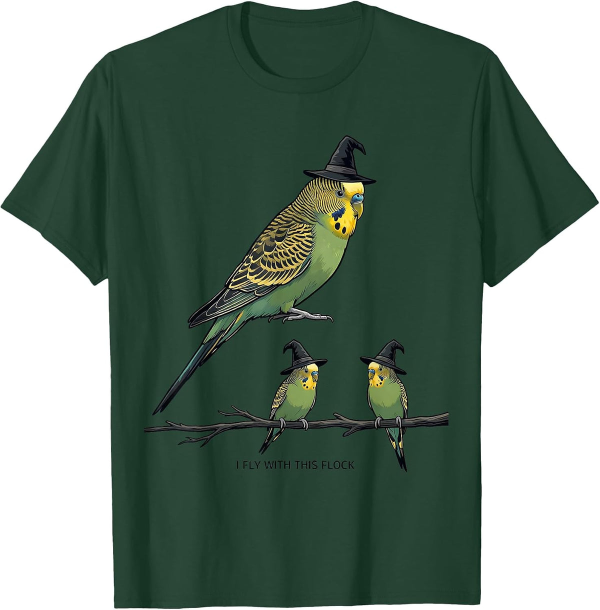 Men's I Fly With This Flock Funny Budgie Bird Halloween Costume T-Shirt - Dark Green