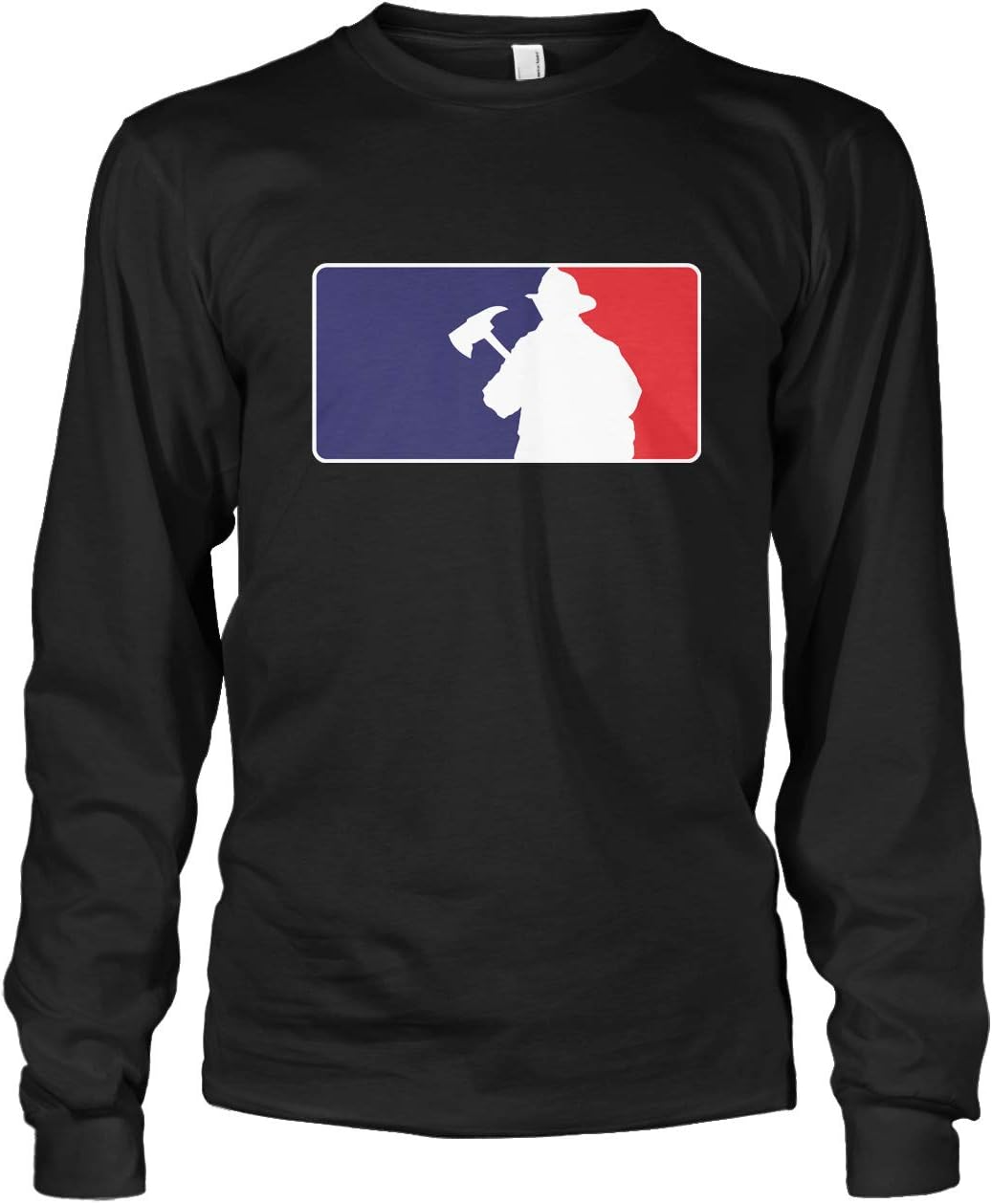Men's Firefighter Baseball Fire Fighter Emblem Flag Long Sleeve T-shirt - Black