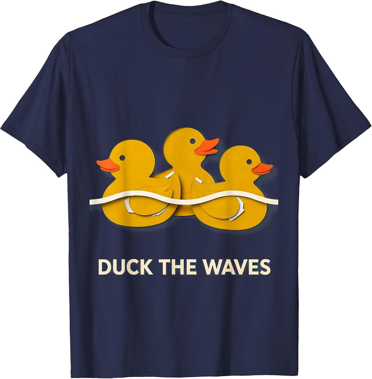 Men's Duck The Waves Funny Rubber Duck Novelty Humor Gift T-Shirt - Navy Blue