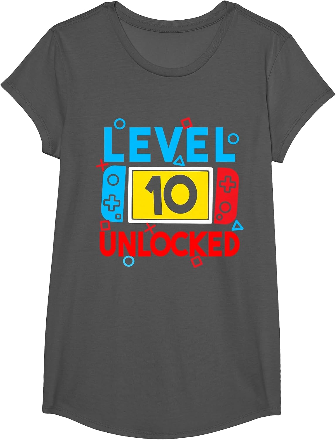Level 10 Unlocked Gamer 10th Birthday Video Game Boys Girls T-Shirt - Girls Asphalt Grey