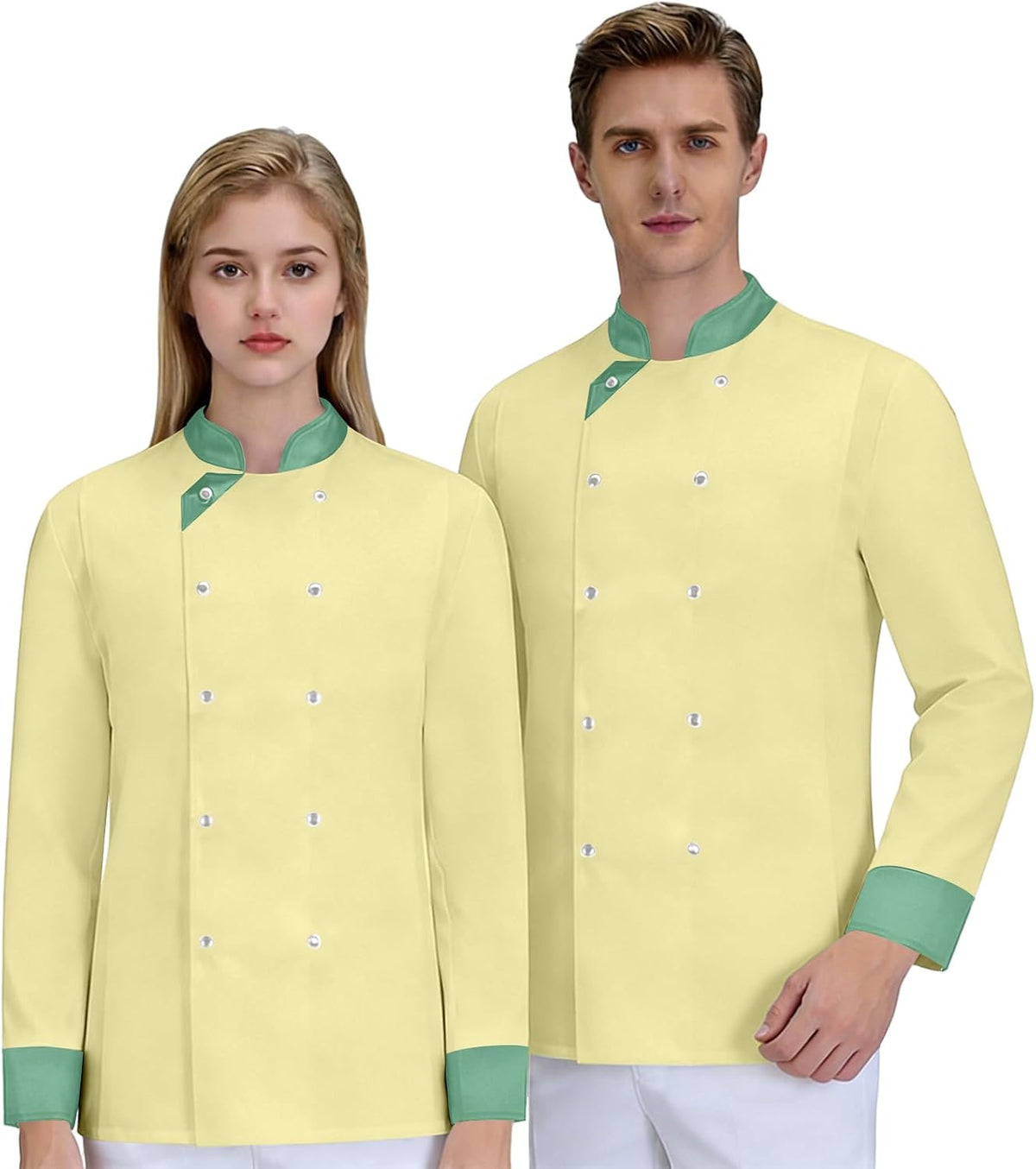 Unisex Chef Coat Works Jacket Chefs Shirts Kitchen Long Sleeve Classic Tshirt Solid Tops With Pockets - 01-yellow