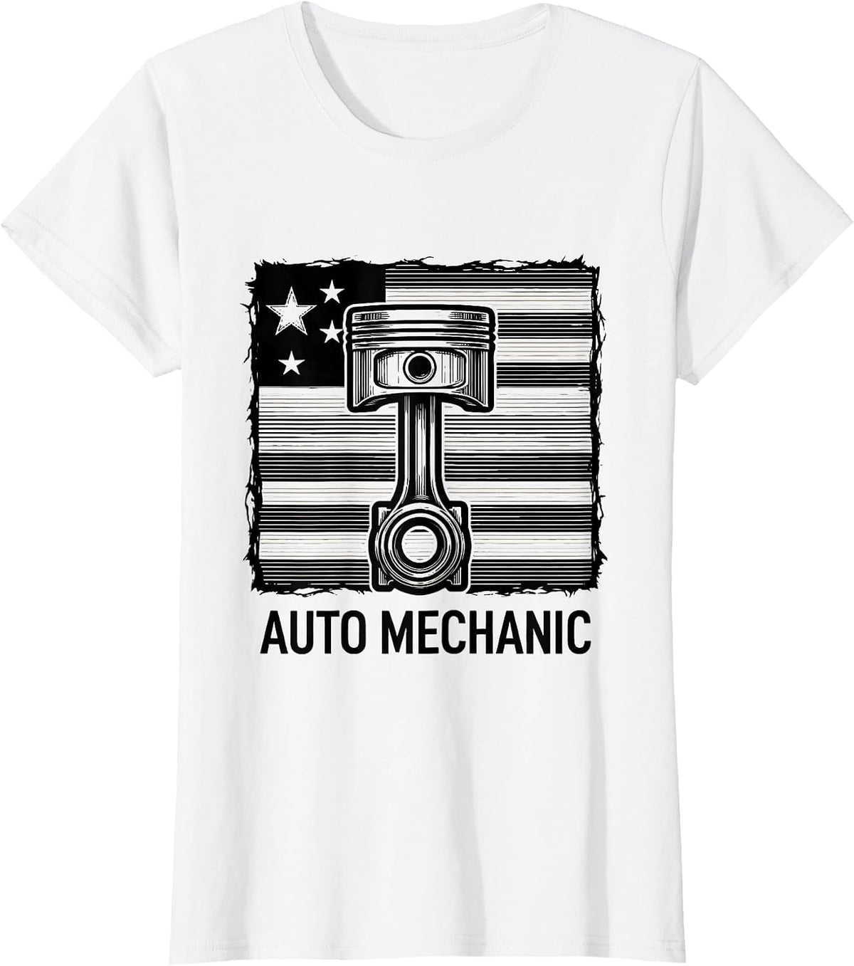 Auto Mechanic Patriotic Flag Line Art Car Mechanic Gift T-Shirt - White