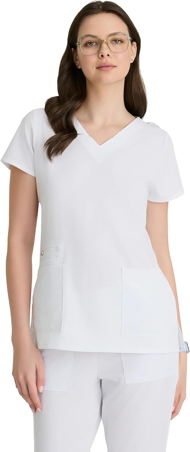 BARCO UNIFY Purpose V-Neck Scrub Top For Women, Classic Fit - White