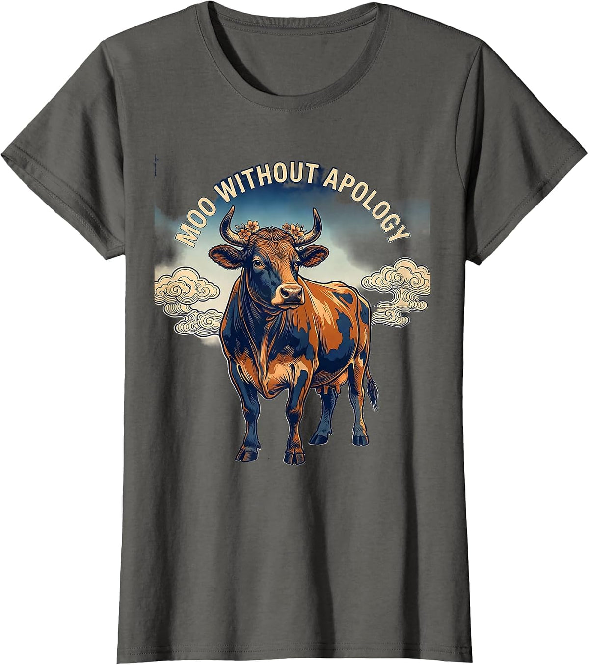 Women's Moo Without Apology Cow Lover Design T-Shirt - Asphalt Grey