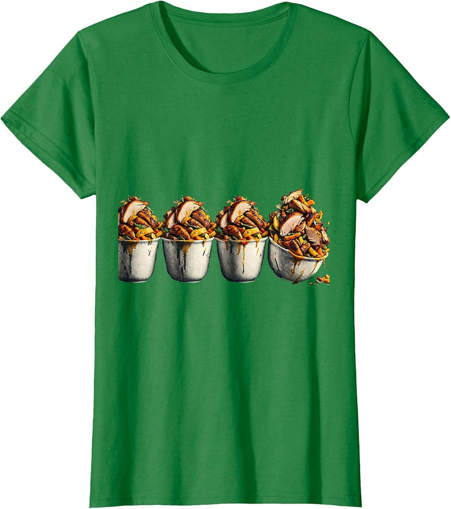 Women's Overloaded Turkey Bowls Funny Family Thanksgiving Matching T-Shirt - Kelly Green