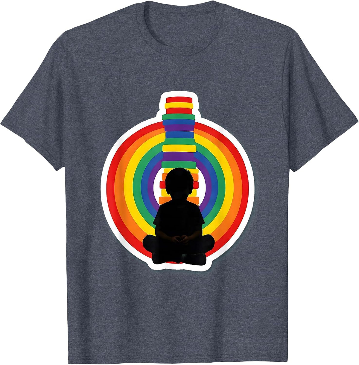 Autism Awareness Colorful Tower Builder Design T-Shirt - Heather Blue