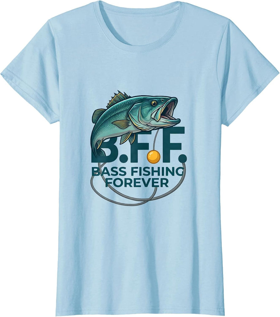 Women's B.F.F. Bass Fishing Forever Funny Fisherman Angler Gift T-Shirt - Baby Blue