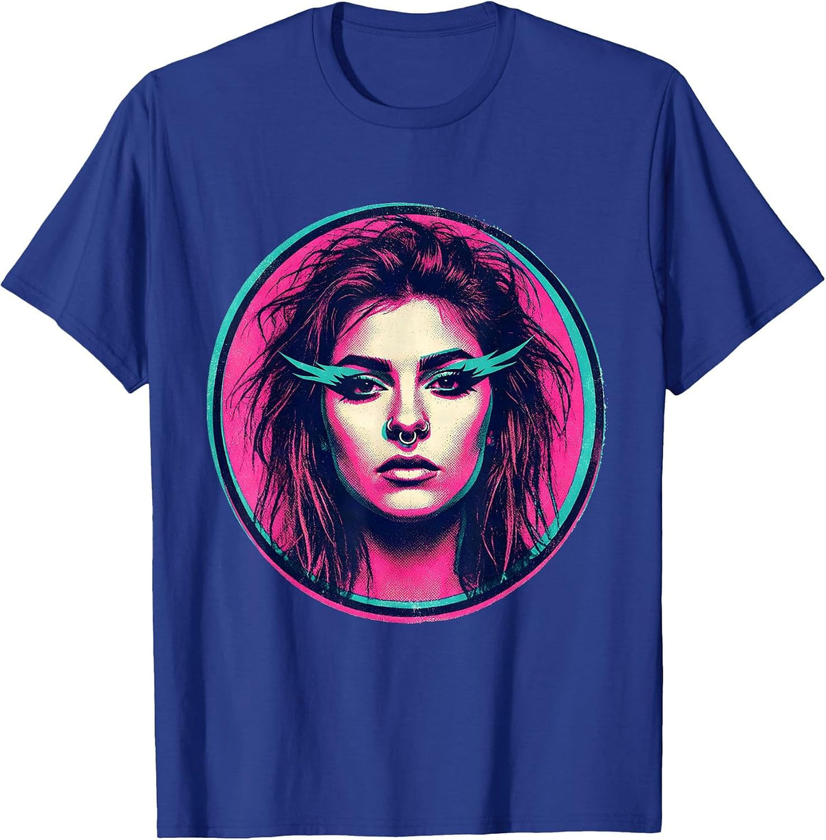 Men's Grunge Winged Eyeliner Nose Ring Illustration T-Shirt - Royal Blue