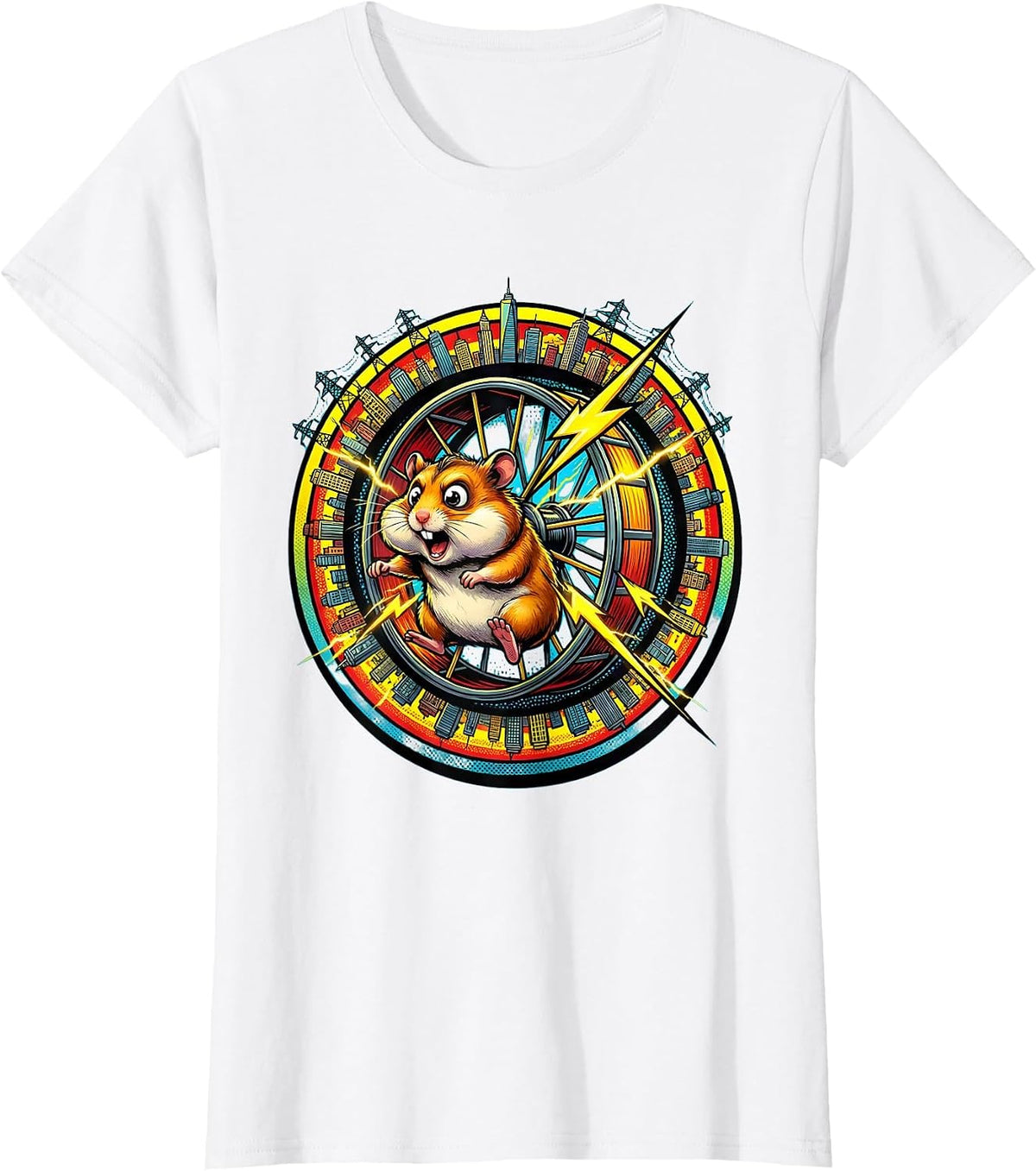 Hamster Wheel Powers Tiny City Funny Graphic T-Shirt - White