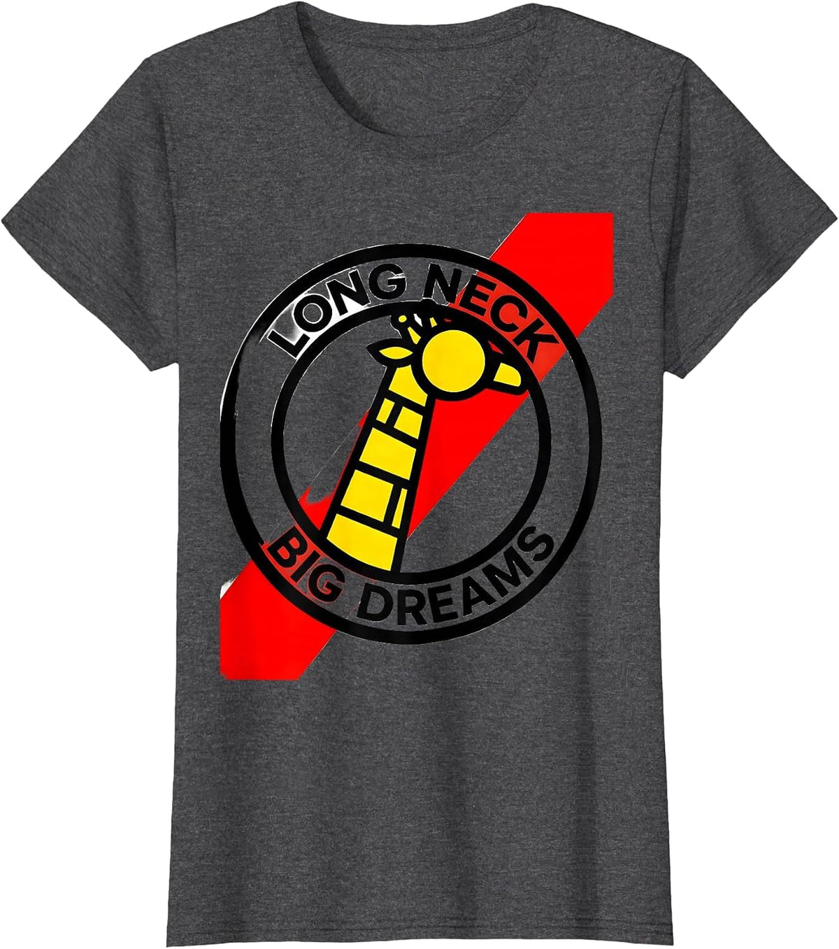Women's Long Neck Big Dreams Giraffe Graphic Design T-Shirt - Dark Heather Grey