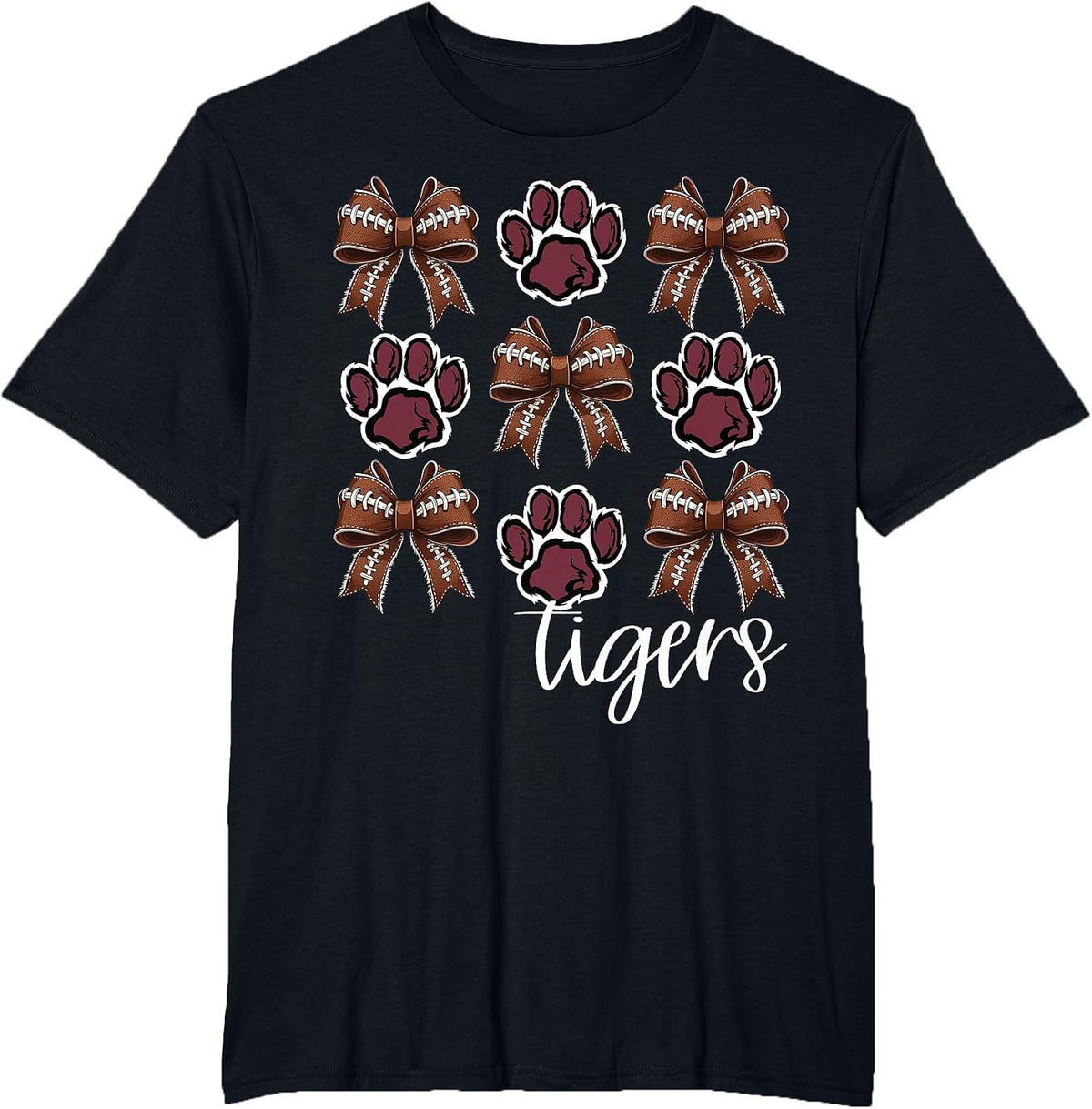Tigers Football Mom Coquette Bows Game Day Maroon Tigers T-Shirt - Black