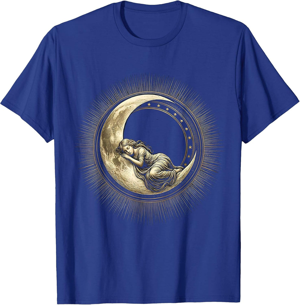 Men's Crescent Moon Sleeping Woman Celestial Art T-Shirt - Royal Blue