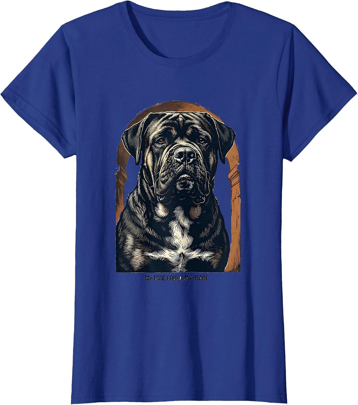 Women's My Cane Corso My Heart Linocut Dog Owner Pride T-Shirt - Royal Blue