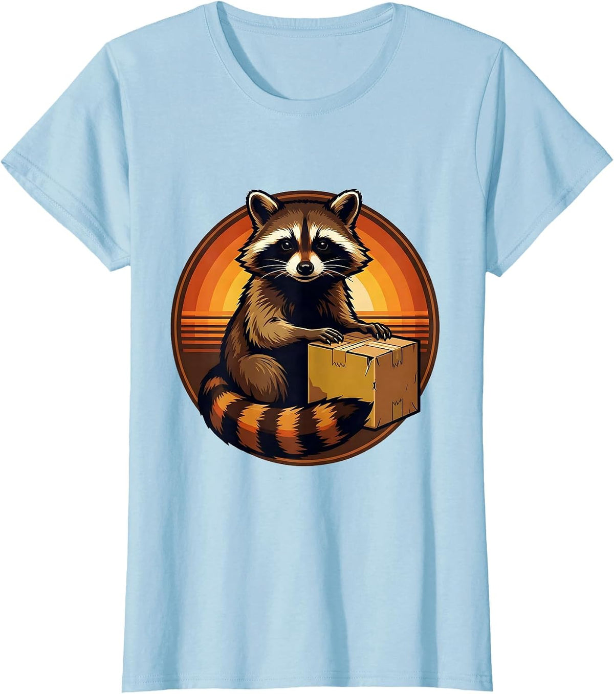 Retro 70s Raccoon Badge Night Crew Trash Panda Meme T-Shirt - Baby Blue