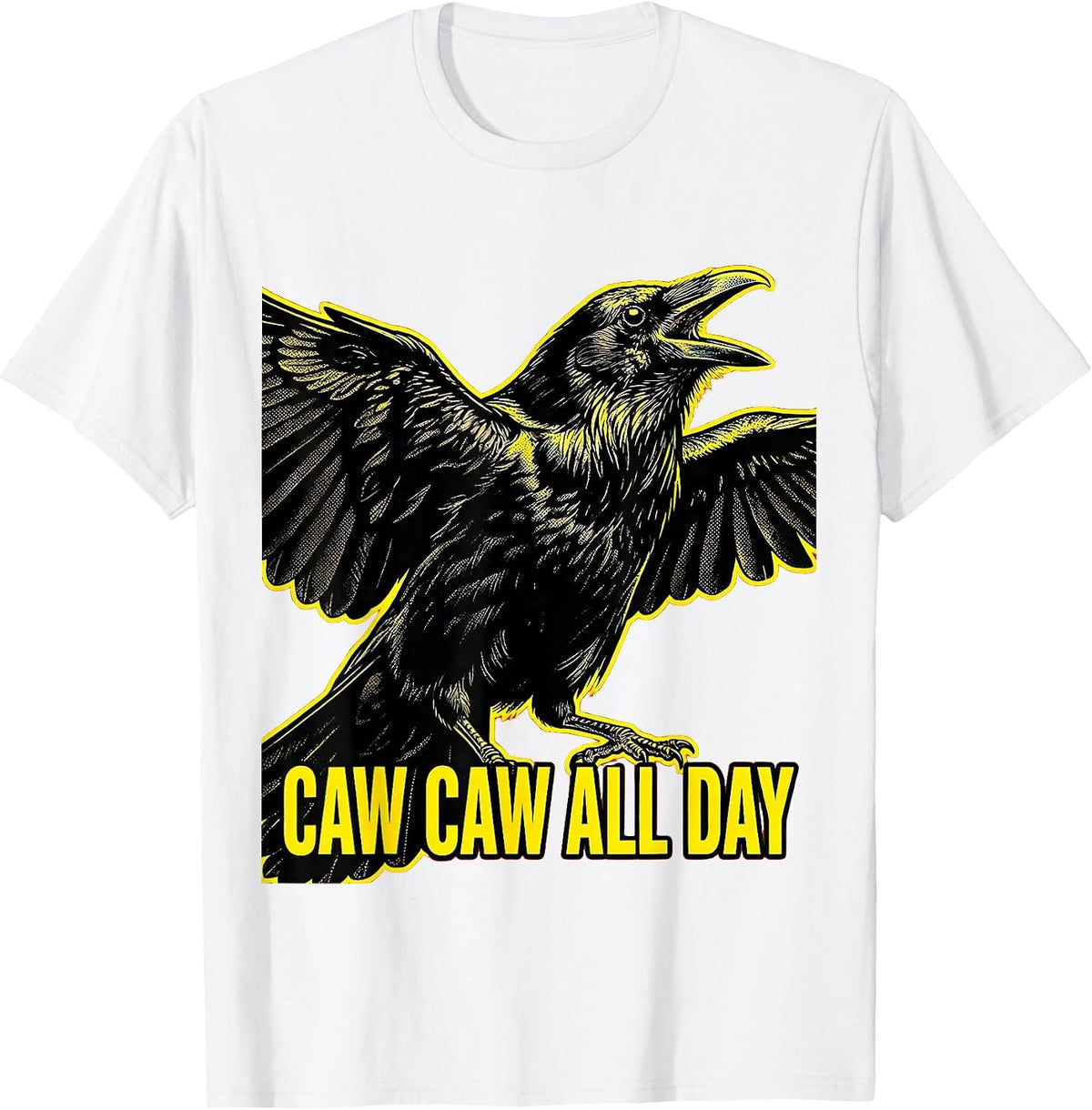 Men's Caw Caw All Day Crow Bird Lover Design T-Shirt - White