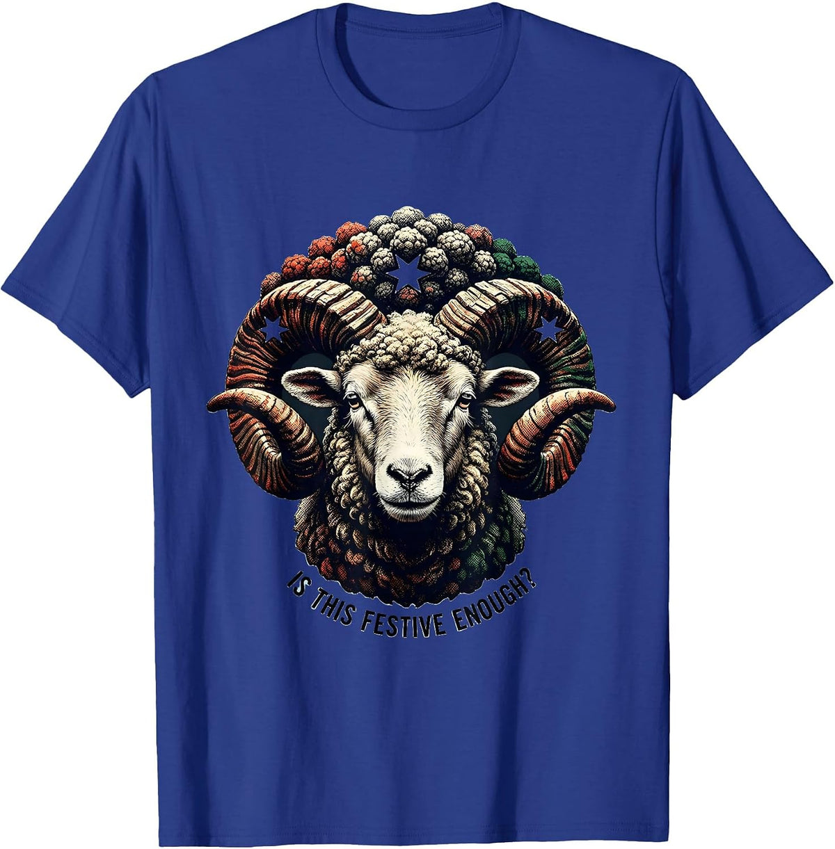 Men's Is This Festive Enough Grumpy Sheep Christmas Humor Novelty T-Shirt - Royal Blue