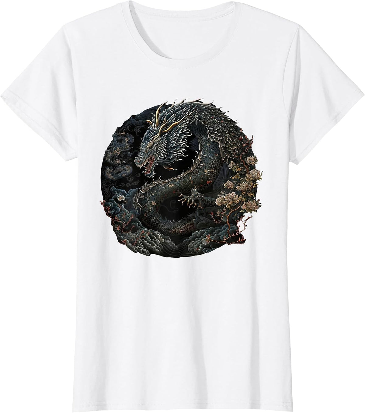 Japanese Art Print Dragon Japan Chinese Asian Graphic Print T-Shirt - White