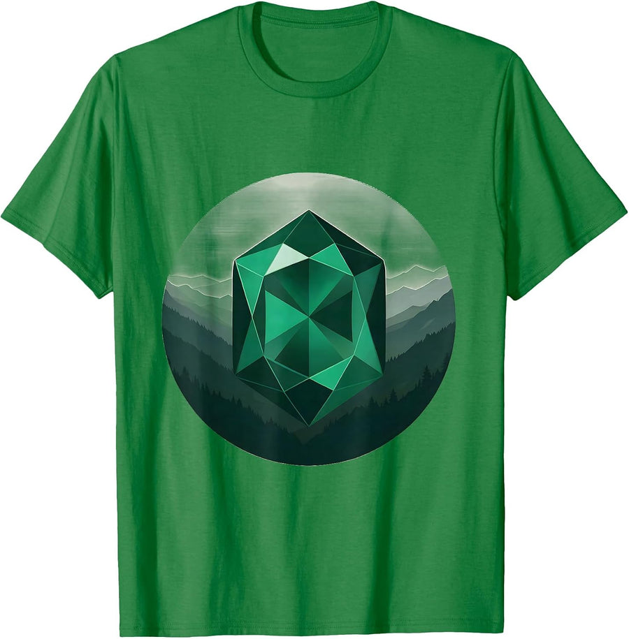Men's Colombian Emerald Geometric Gemstone Art T-Shirt - Kelly Green