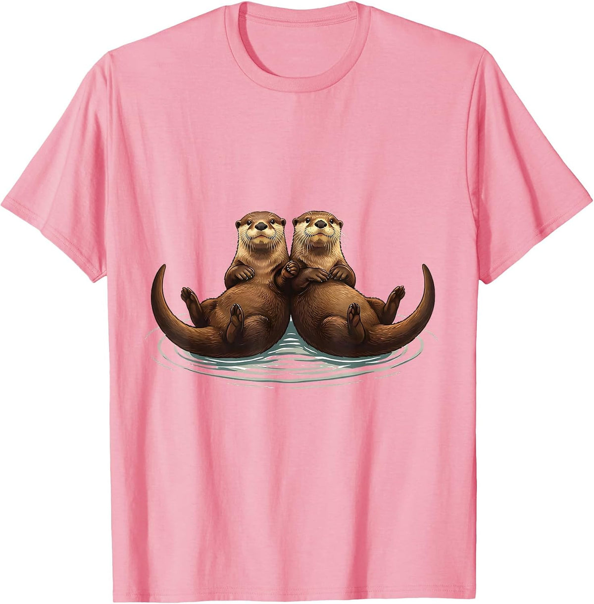 Men's Linked River Otters Funny Otter Lover Nature Art T-Shirt - Pink