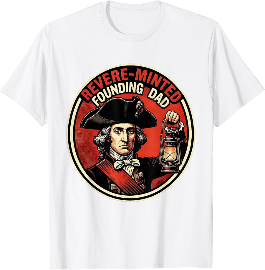 Men's Revere-Minted Founding Dad Pop Art Funny History Teacher 4th T-Shirt - White