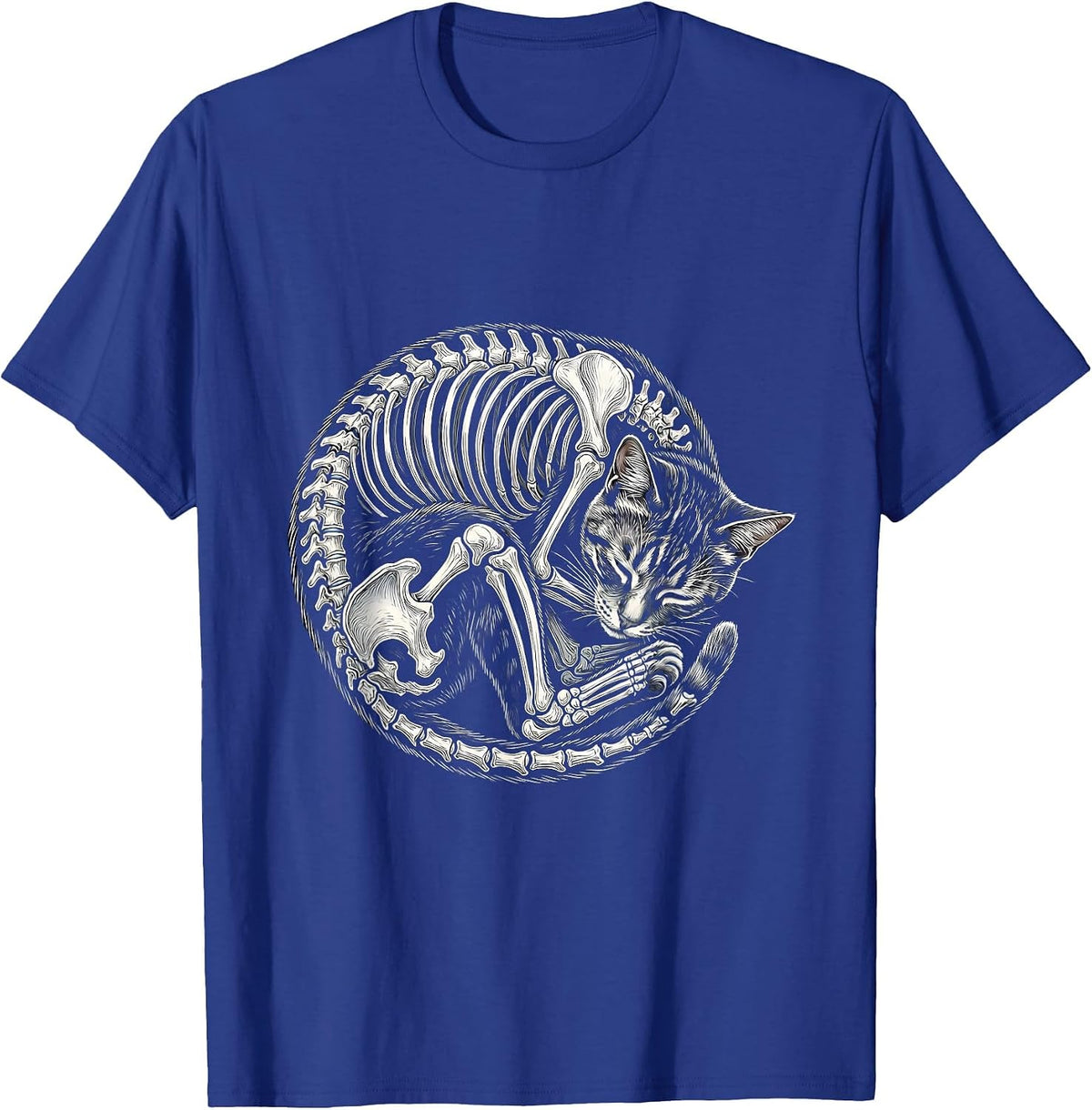 Men's Cat Skeleton Curled Sleeping Radiology X-Ray Art T-Shirt - Royal Blue