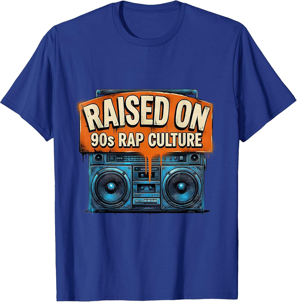 Men's Raised On 90s Rap Culture Graffiti Old School Hip Hop T-Shirt - Royal Blue