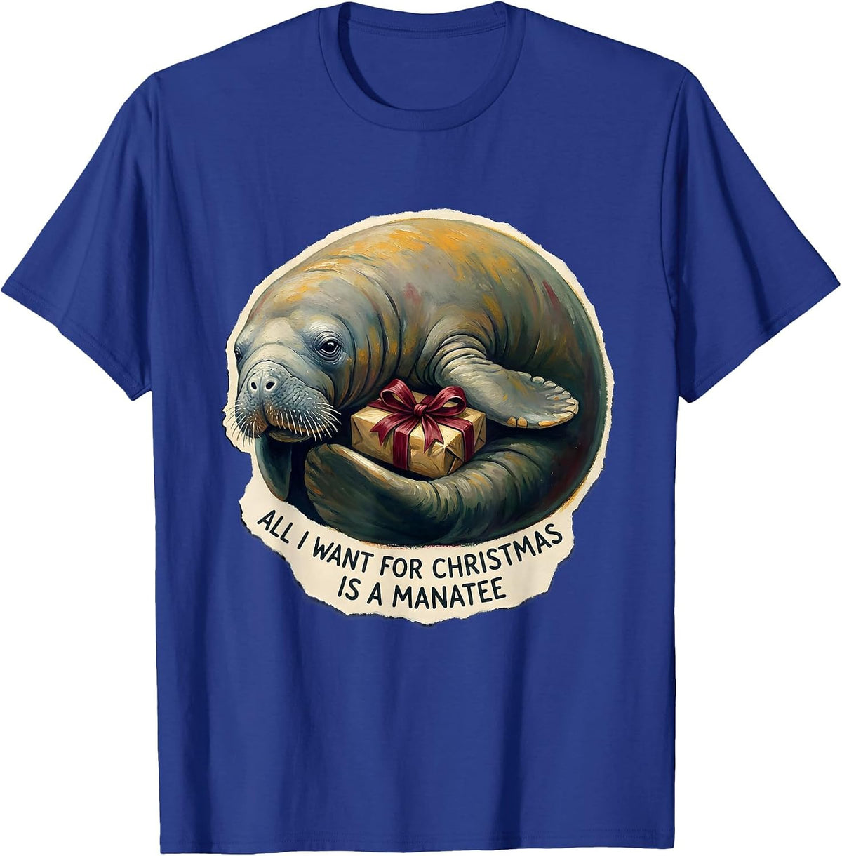 Men's All I Want For Christmas Is A Manatee Funny Ugly Sweater T-Shirt - Royal Blue